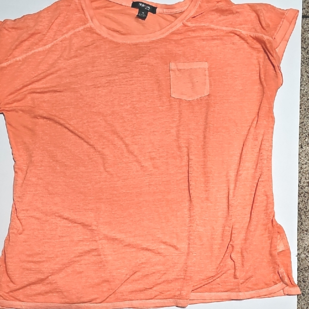Vibrant Orange Short Sleeve Tee Sx 1X Scoop Neckline Cuffed Sleeve